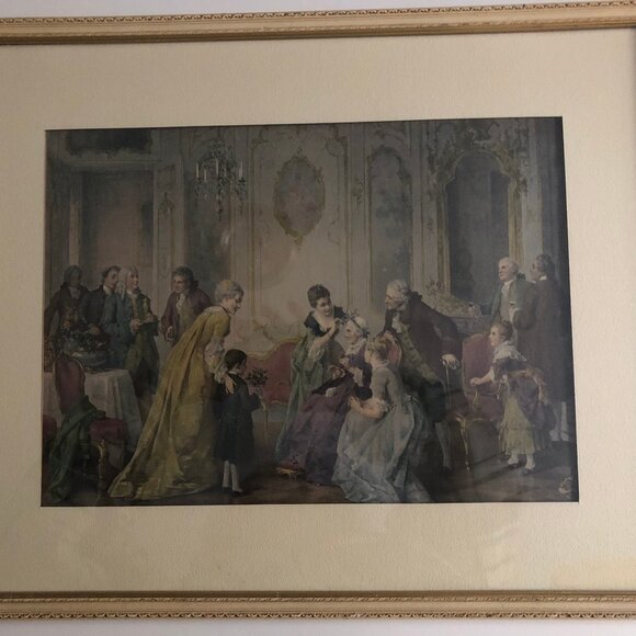 Vintage print Otto Wilhelm Eduard Erdmann lavish Victorian Interior Scene framed - Picture 1 of 10